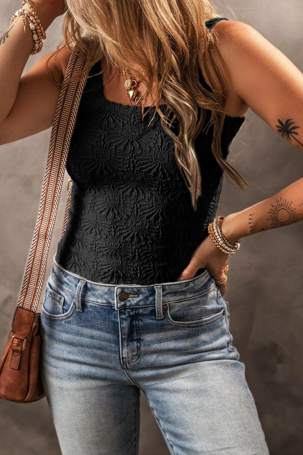 Square Neck Wide Strap Tank.