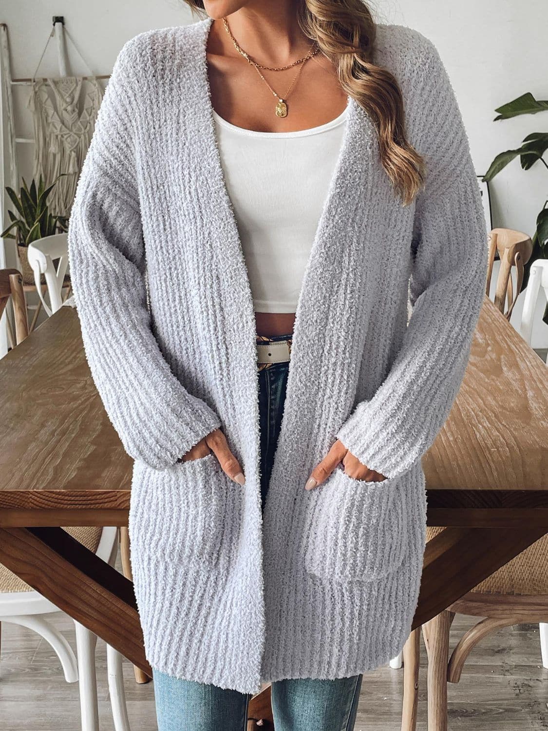 Cozy long sleeve cardigan with pockets