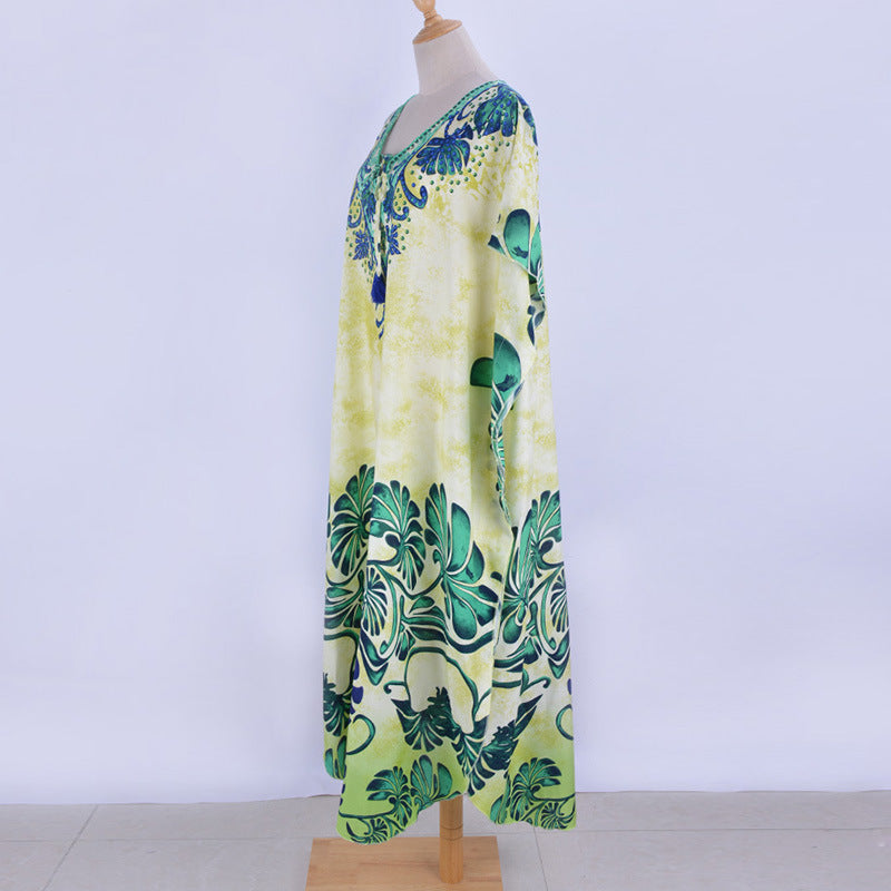 Rayon Positioning Printing Bikini Cover Up Robe Vacation Beach Dress Swimsuit Blouse Women Bella Mia