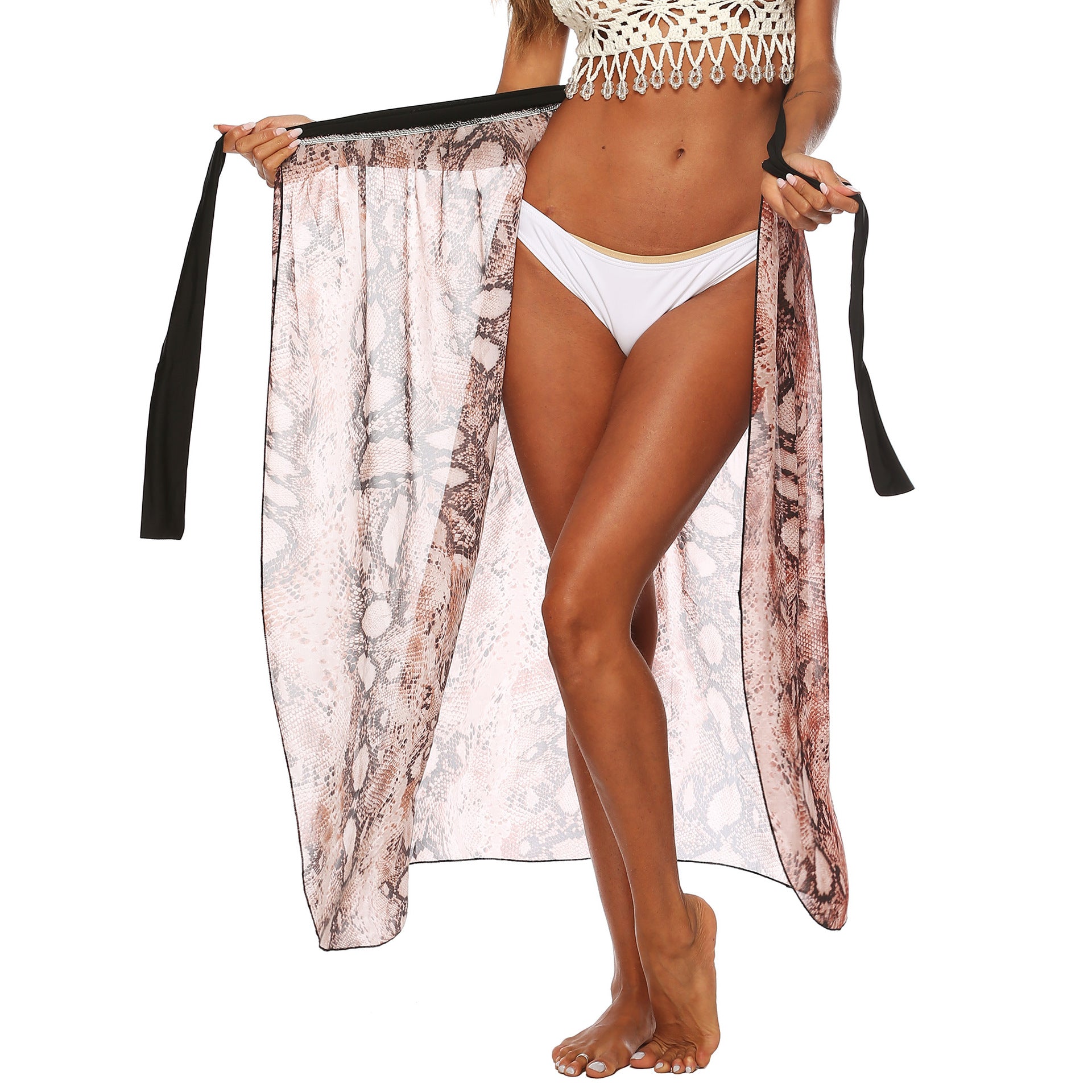 Clearance Women Clothing One Piece Printed Irregular Asymmetric Chiffon Lace up Sexy Beach Skirt Bella Mia