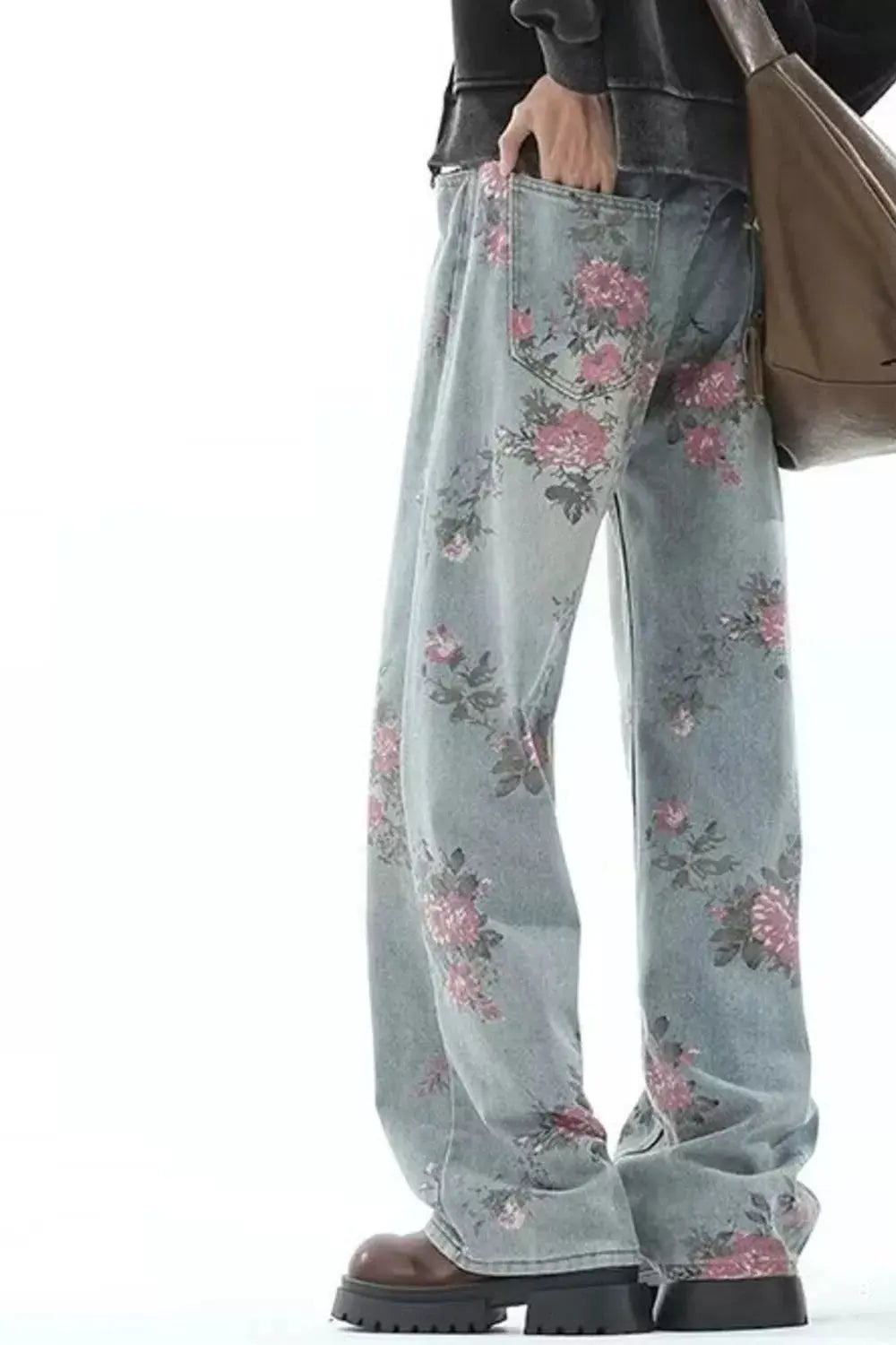 Men's Full Size Floral Print Wide Leg Jeans Plus Size Simply Love