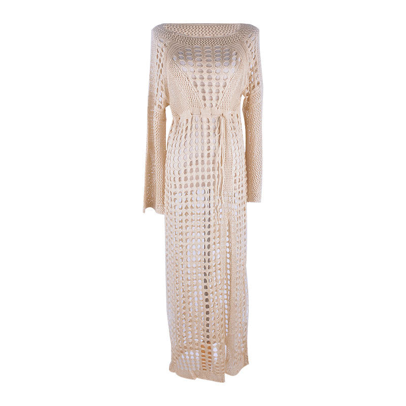 Sexy Cutout Knitted Beach Dress Long Sleeve Split Vacation Dress Swimsuit Blouse Sun Protection Clothing Crochet hook Bella Mia