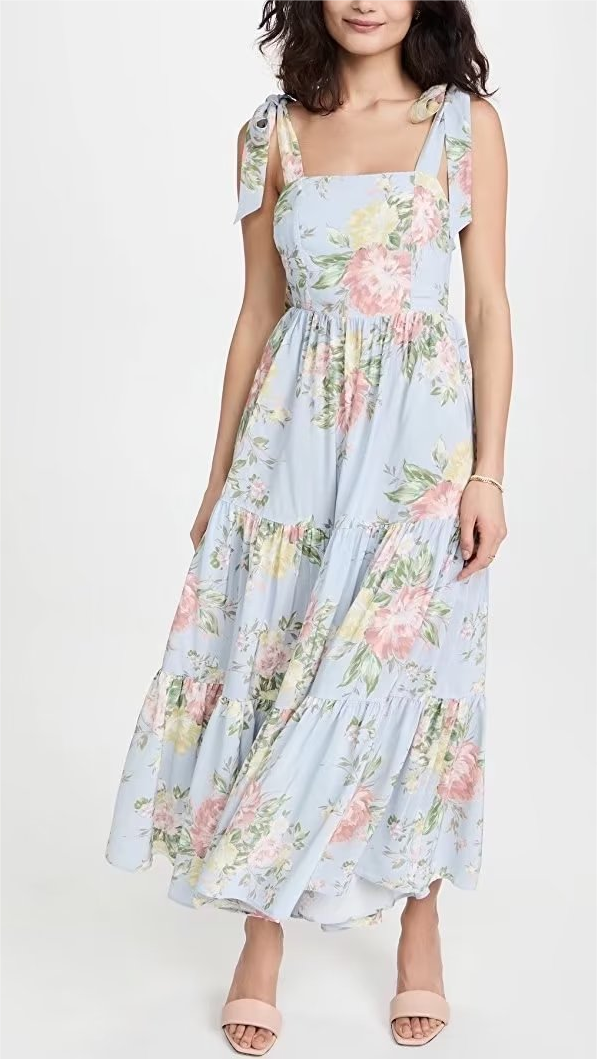 Women Clothing French High Waist Slimming Printed Backless Lace up Back Bow Tie Dress Bella Mia