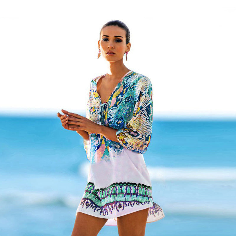 Serpentine Chiffon Beach Cover up Bikini Jacket Swimwear Cover up Bella Mia