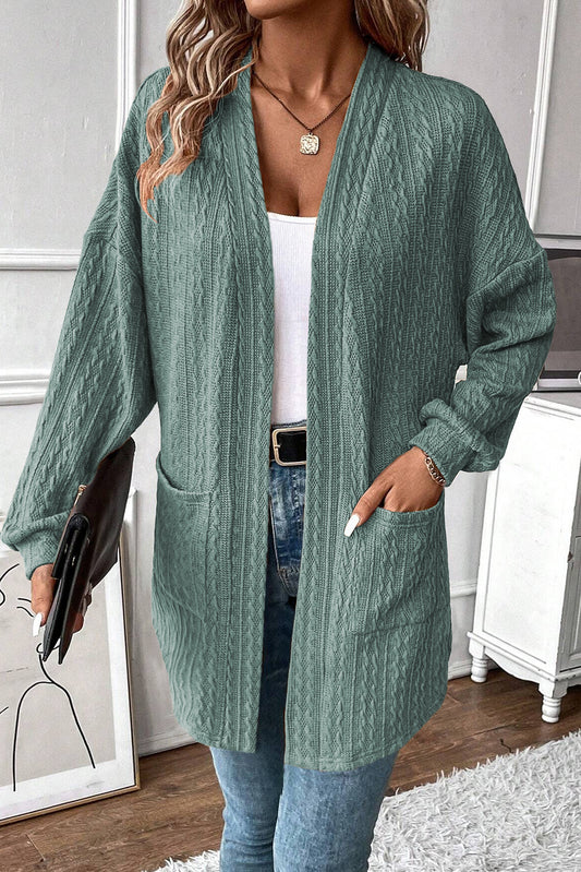 Canton Textured Knit Side Pockets Open Front Cardigan for Women