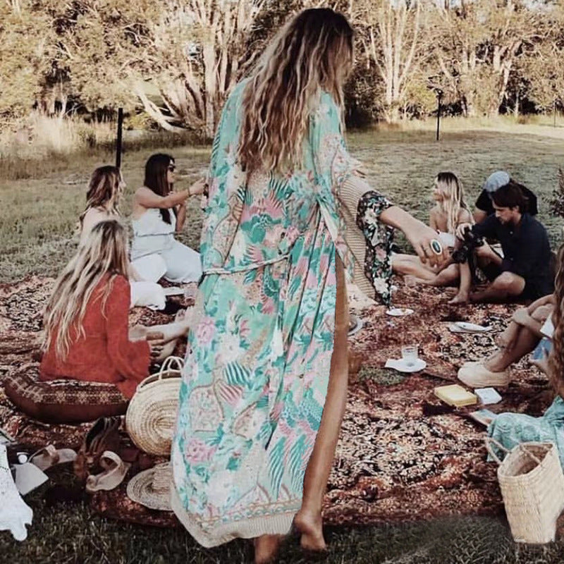 Chiffon Positioning Printing Seaside Beach Jacket Swimsuit Outwear Blouse Vacation Sun Protection Cardigan Bella Mia