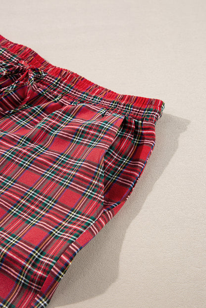 Cozy chic: Plus size red plaid shirt and pants lounge set