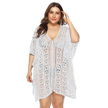 Women Clothing Sexy See through Hollow Out Cutout Batwing Sleeve V neck Irregular Asymmetric Slit Beach Cover up Dress Women