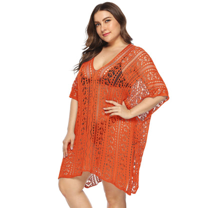 Women Clothing Sexy See through Hollow Out Cutout Batwing Sleeve V neck Irregular Asymmetric Slit Beach Cover up Dress Women