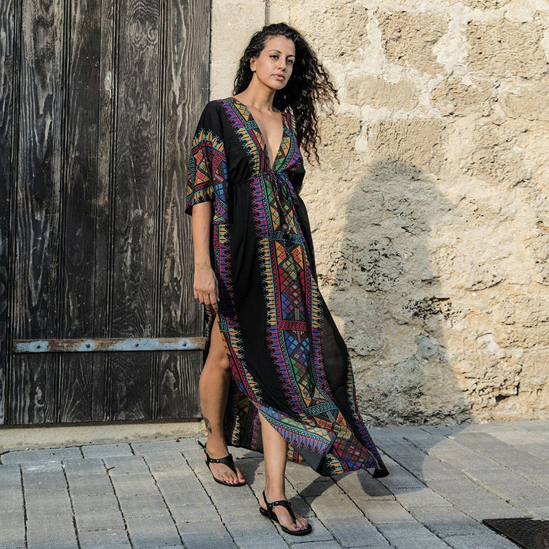 Rayon Deep V Plunge neck Loose Sun Protection Clothing Women Vacation Clothes Beach Cover Up Beach Jacket Bella Mia