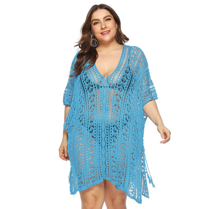 Women Clothing Sexy See through Hollow Out Cutout Batwing Sleeve V neck Irregular Asymmetric Slit Beach Cover up Dress Women