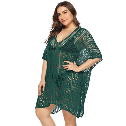 Women Clothing Sexy See through Hollow Out Cutout Batwing Sleeve V neck Irregular Asymmetric Slit Beach Cover up Dress Women
