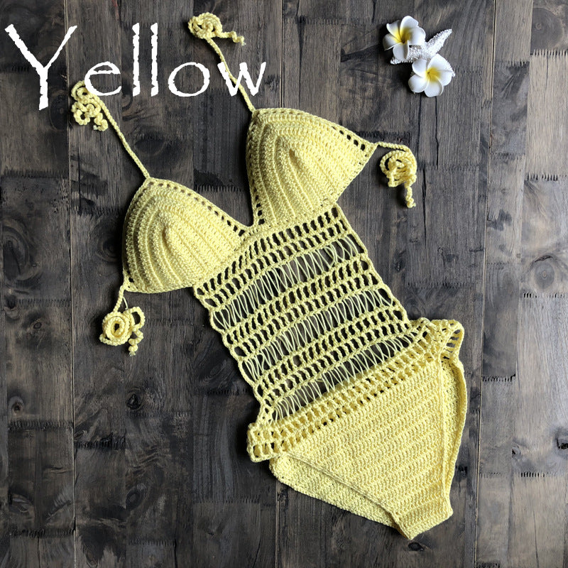 Halter Hand-Woven One-Piece Swimsuit Sexy Beach Hollow Out Cutout out German Swimsuit Women Bella Mia