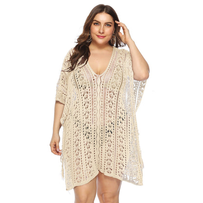 Women Clothing Sexy See through Hollow Out Cutout Batwing Sleeve V neck Irregular Asymmetric Slit Beach Cover up Dress Women