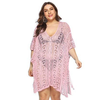 Women Clothing Sexy See through Hollow Out Cutout Batwing Sleeve V neck Irregular Asymmetric Slit Beach Cover up Dress Women