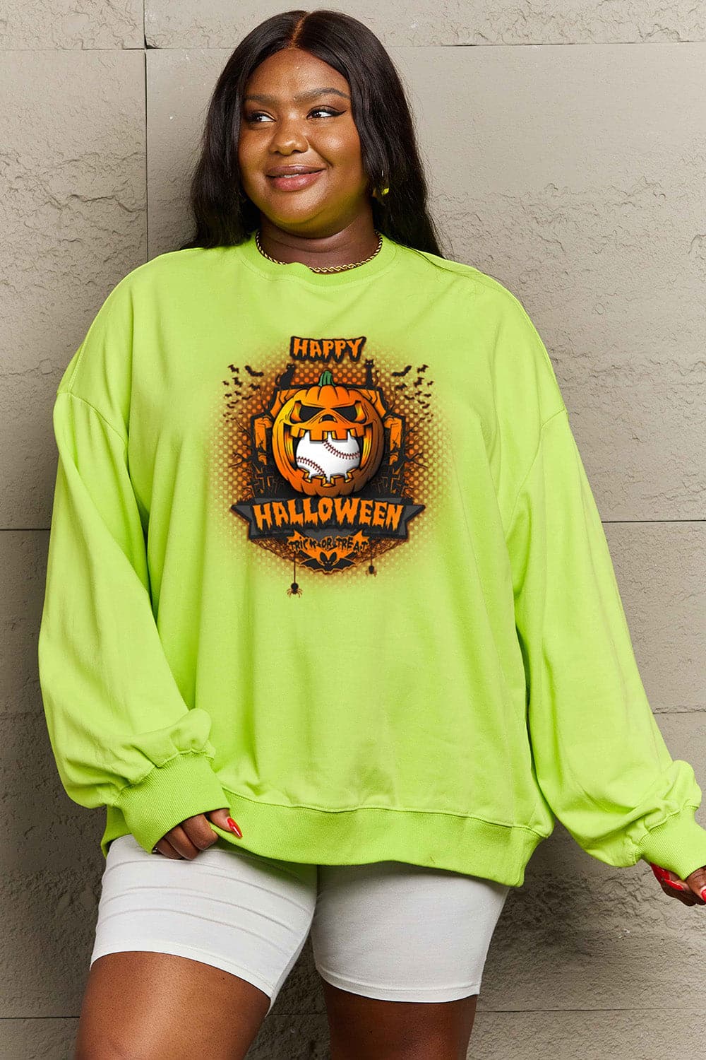 Simply Love Full Size HAPPY HALLOWEEN Graphic Sweatshirt.