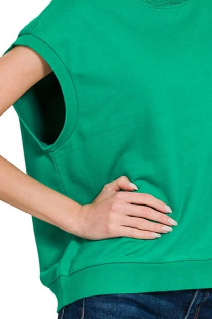 Zenana French Terry Round Neck Cap Sleeve T-Shirt - Love Salve 