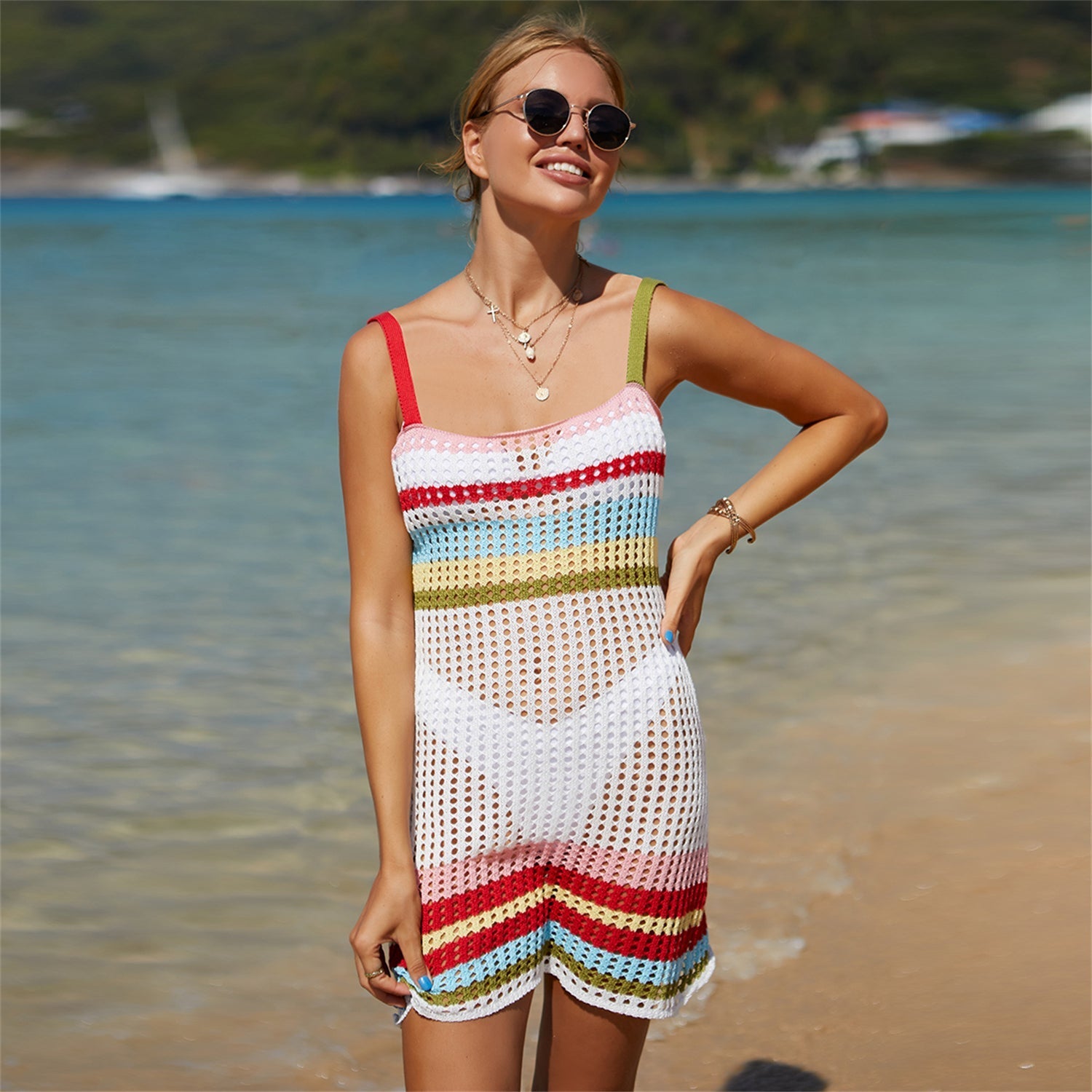 Summer Women Stitching Bikini Beach Dress Backless Suspenders Blouse Bella Mia