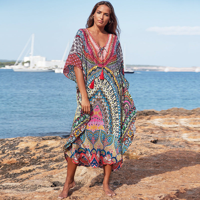 Loose plus Size Holiday Dress Seaside Beach Cover-up Swimsuit Bikini Cover-up Robe Bella Mia
