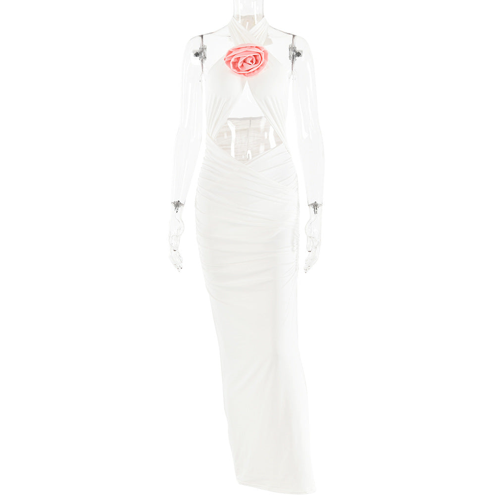 Dress Sexy Floral Stitched Backless Halter Strap Hip Bella Mia