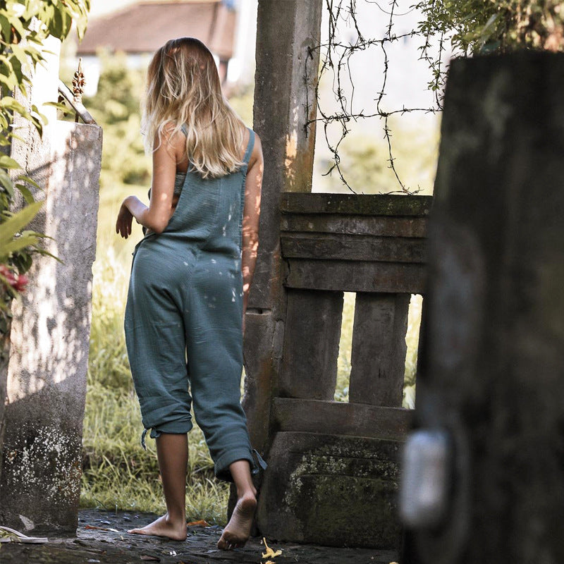 Autumn Casual Beach Trousers Solid Color Wide Leg Jumpsuit Playsuit Women Bella Mia