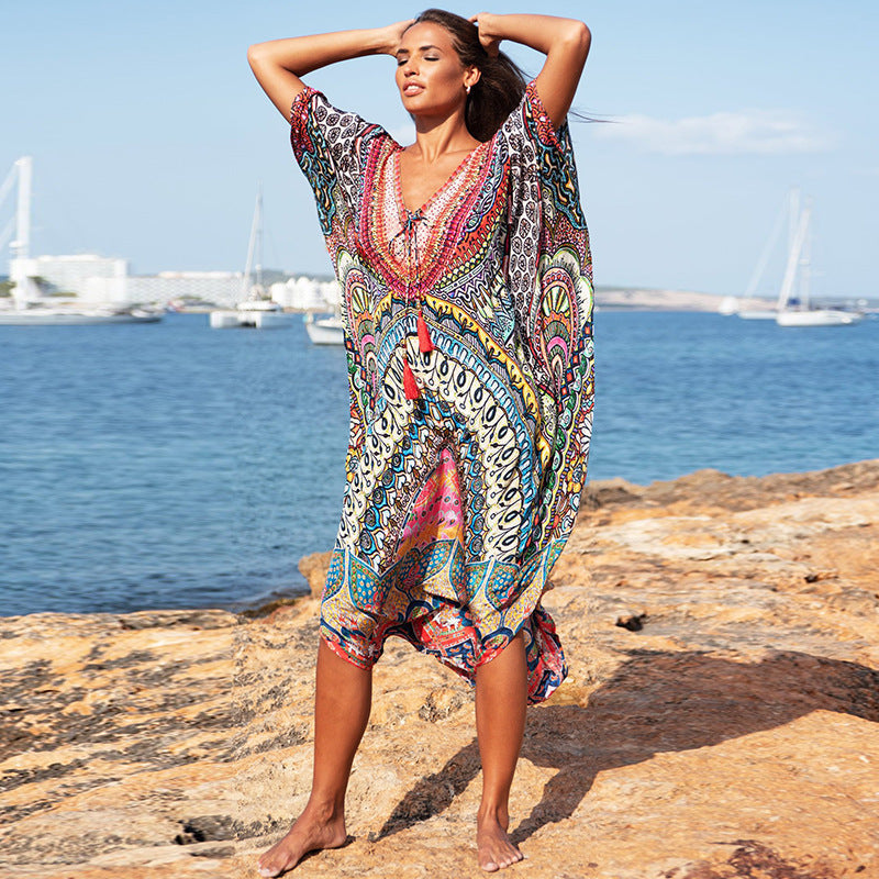 Loose plus Size Holiday Dress Seaside Beach Cover-up Swimsuit Bikini Cover-up Robe Bella Mia