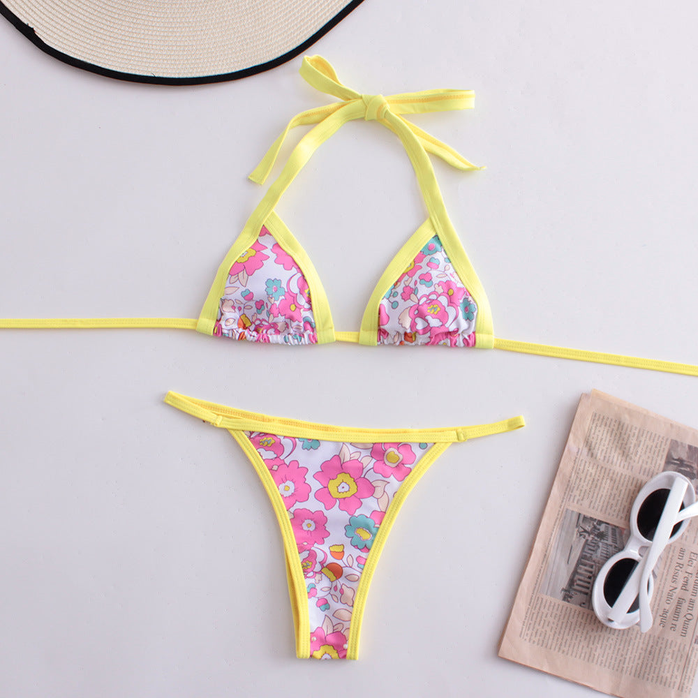 Swimwear Women Split Digital Printing Bikini Triangle Soft Bag Sexy Swimsuit