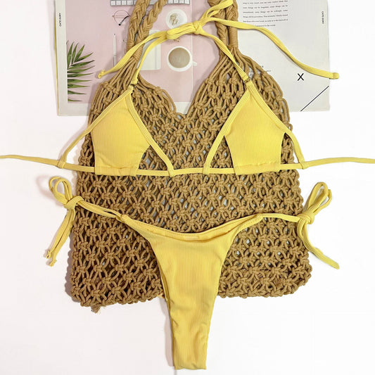 Swimsuit Special Fabric Sunken Stripe Strap Sexy Three Piece Suit Bikini Swimsuit Women Bella Mia