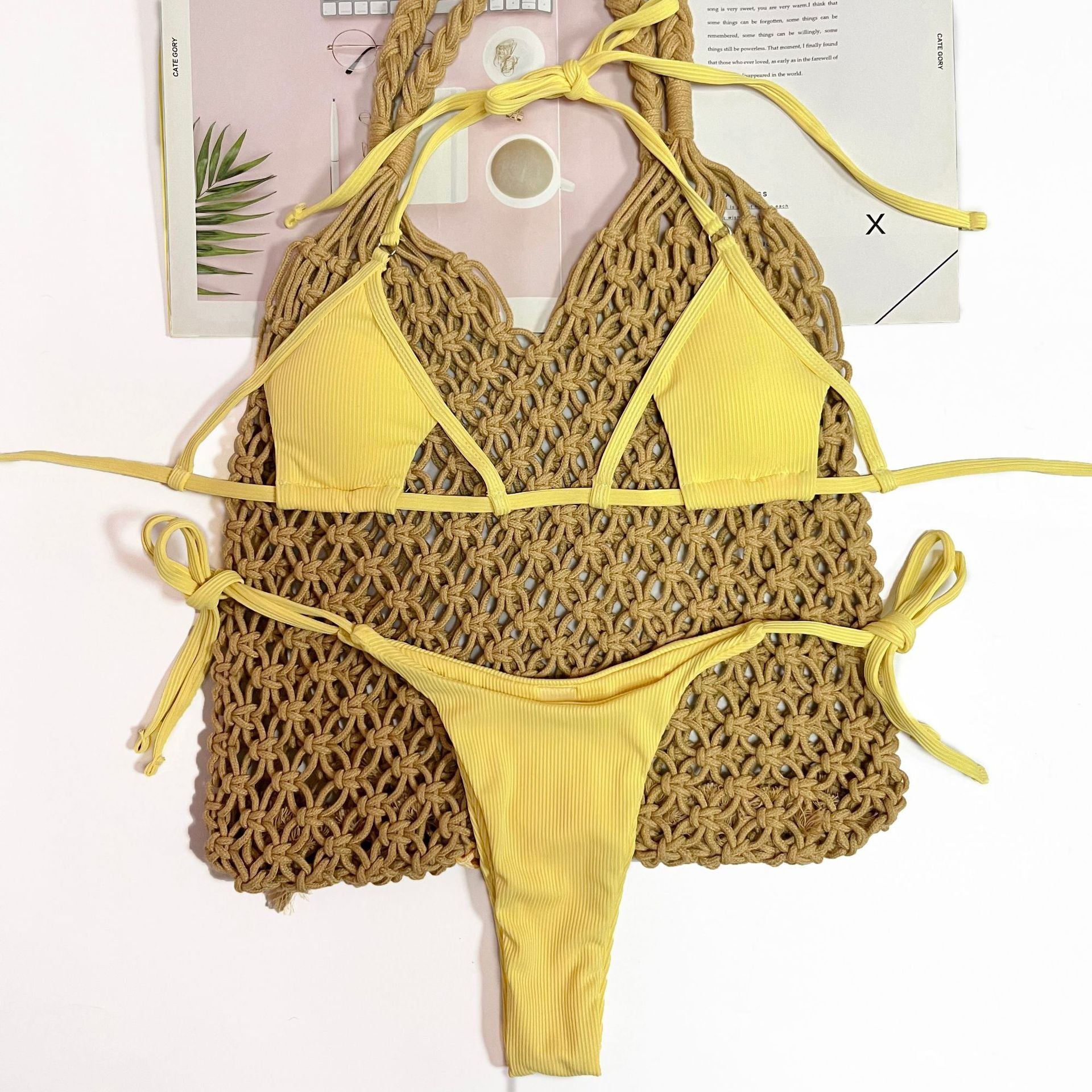 Swimsuit Special Fabric Sunken Stripe Strap Sexy Three Piece Suit Bikini Swimsuit Women Bella Mia