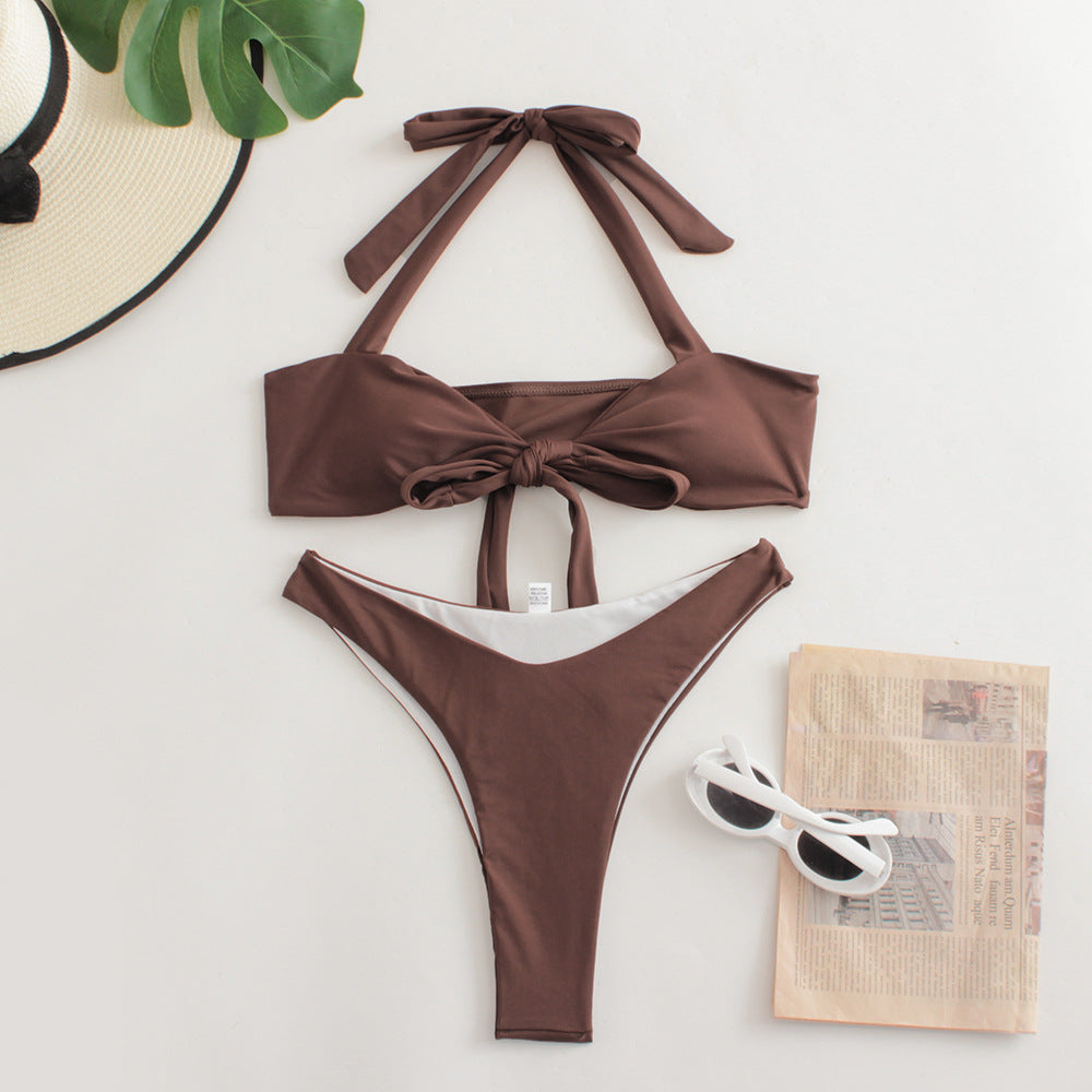 Bikini Split Swimsuit Women Gathered Solid Color Nylon Swimsuit Bella Mia