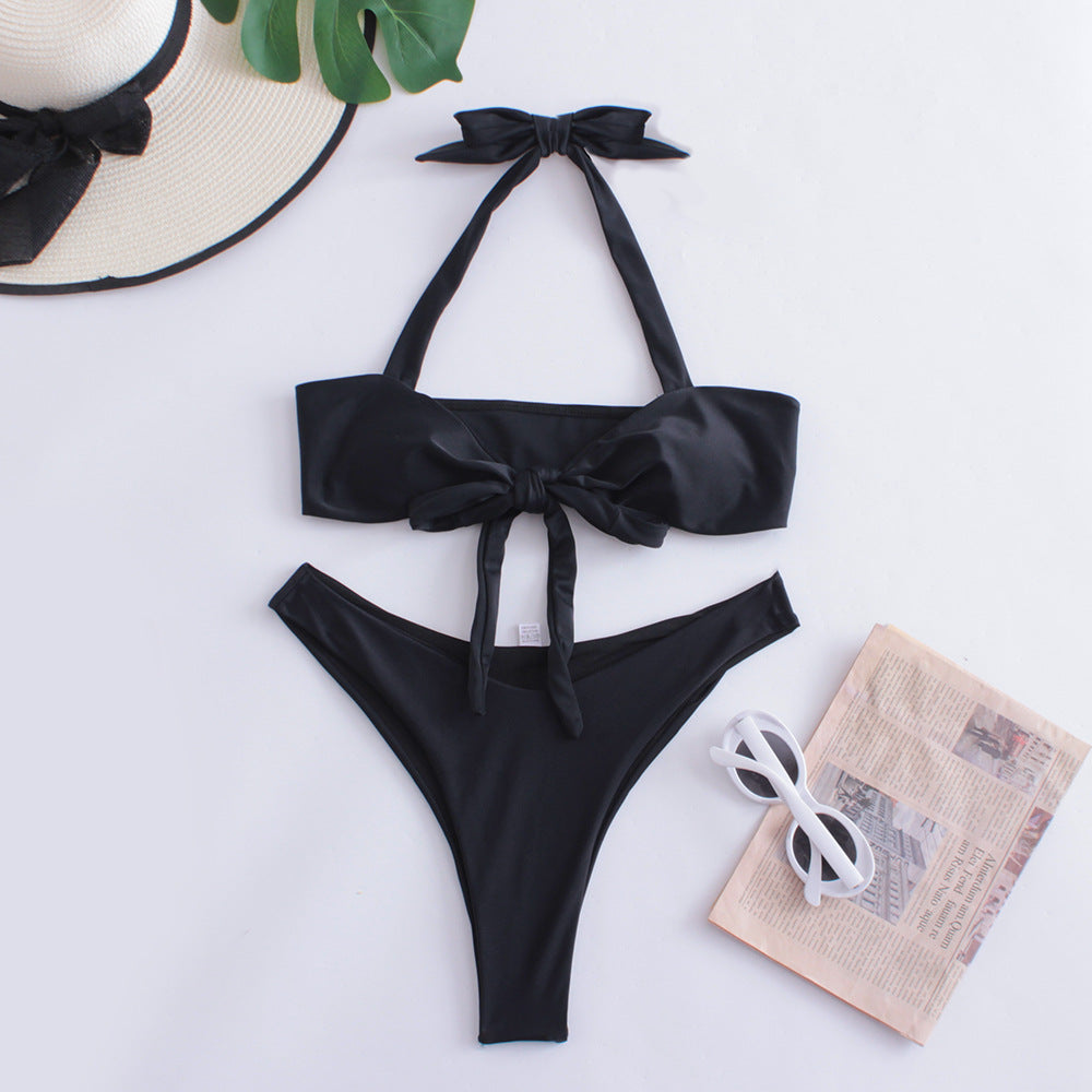 Bikini Split Swimsuit Women Gathered Solid Color Nylon Swimsuit Bella Mia