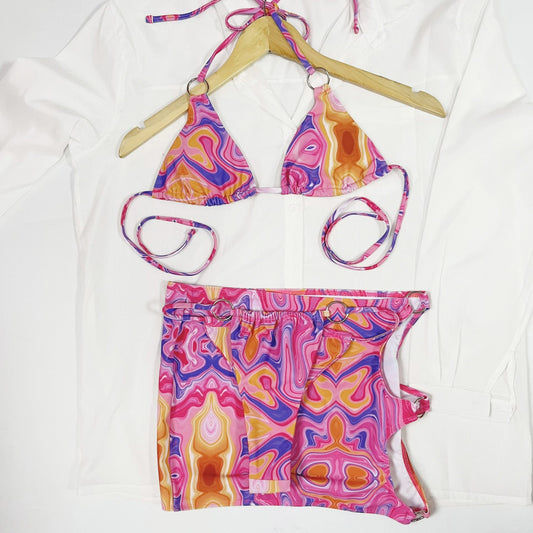 Sexy Printed Bikini Three Piece Outer Skirt Swimsuit Bella Mia