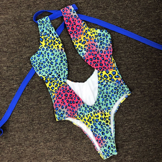 Sexy Swimsuit Export Swimwear Color Leopard Print Halter Strap One Piece Swimsuit Women Bella Mia
