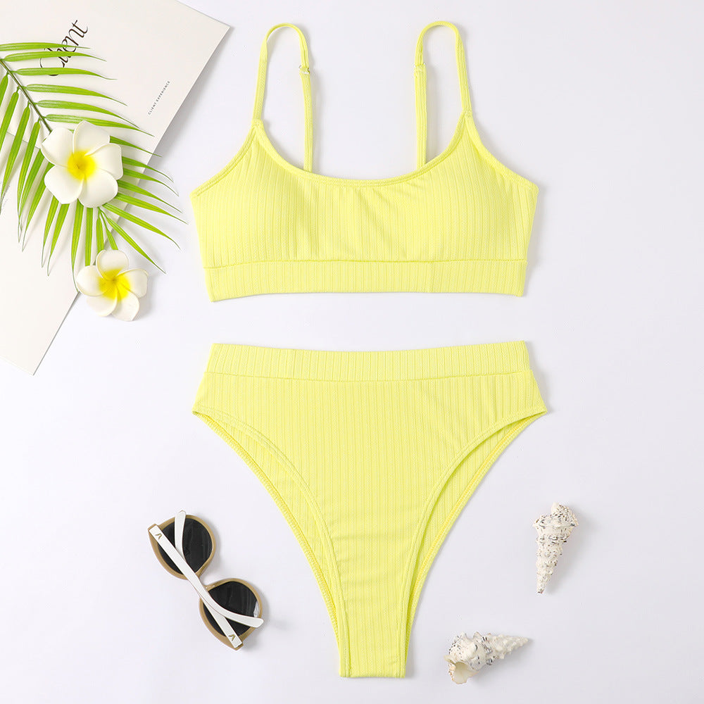 Sunken Stripe Vest High Waist Bikini Sexy Split Swimsuit Women Bella Mia