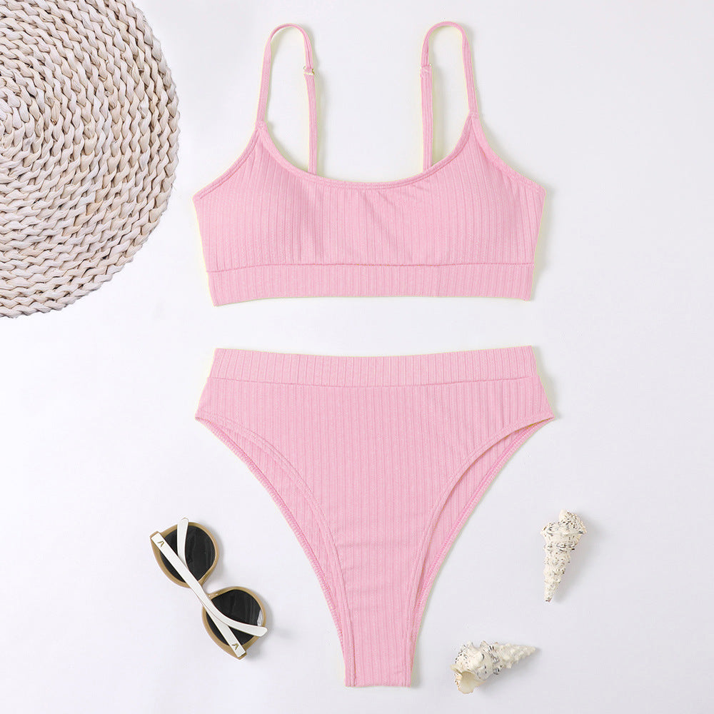 Sunken Stripe Vest High Waist Bikini Sexy Split Swimsuit Women Bella Mia