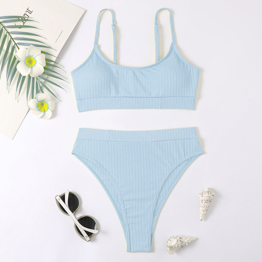 Sunken Stripe Vest High Waist Bikini Sexy Split Swimsuit Women Bella Mia