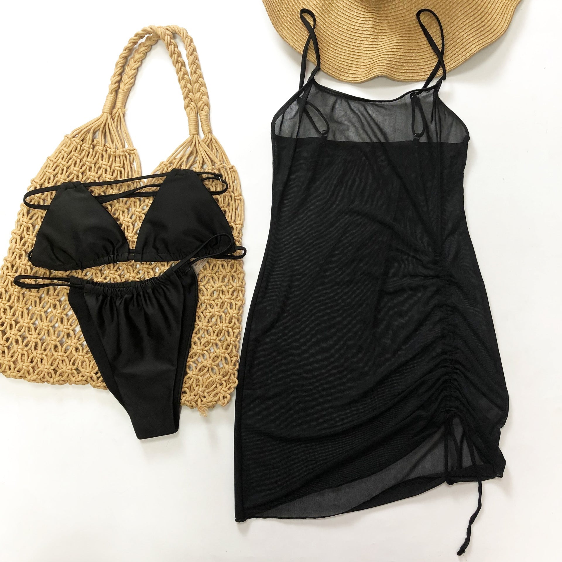 Women Swimsuit Beach Sun Protection Clothing Mesh Beach Cover up Bikini Three Piece Bella Mia