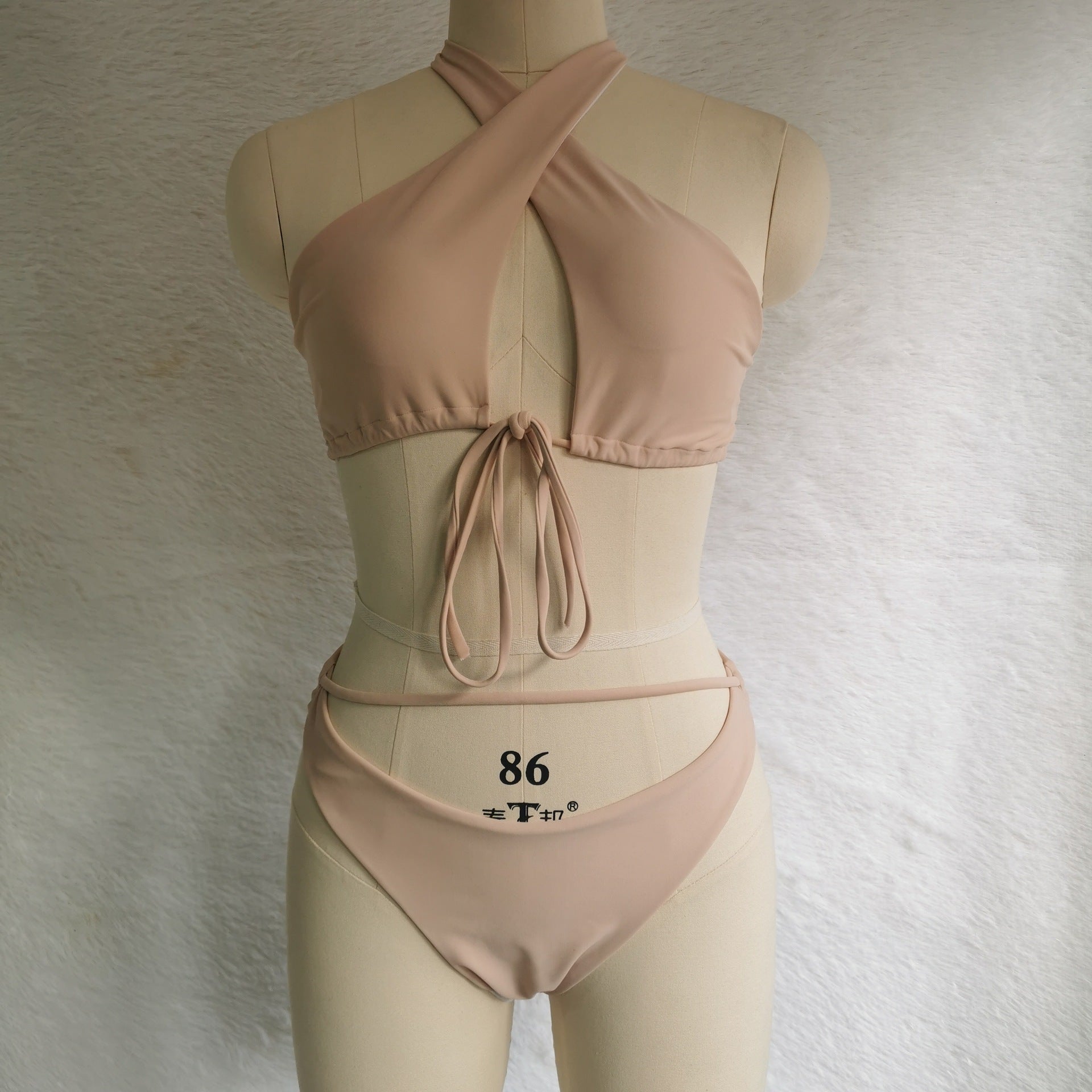 Split Tether Criss Cross Halterneck Bikini Sexy Swimsuit Bikini Solid Color Swimsuit Bella Mia