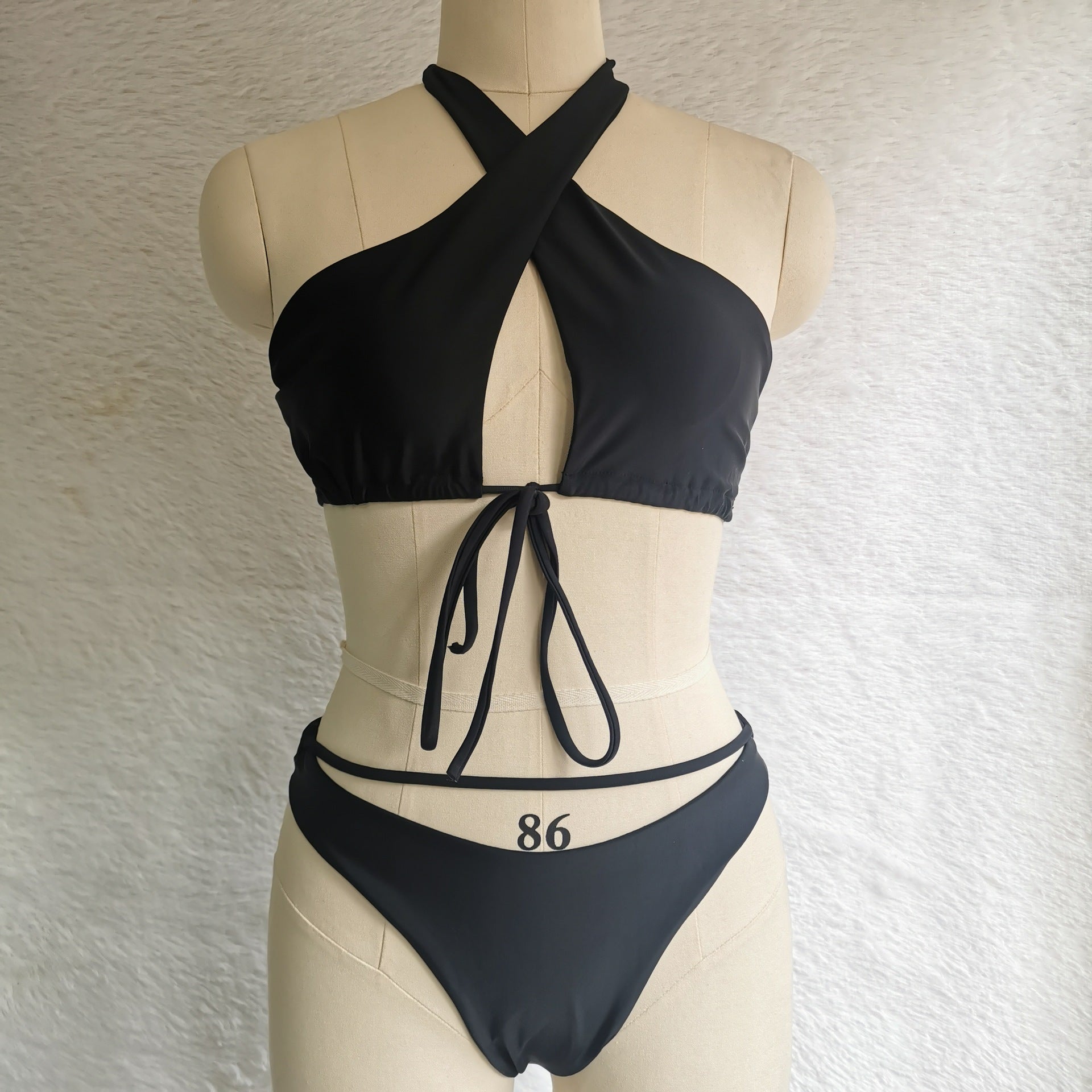 Split Tether Criss Cross Halterneck Bikini Sexy Swimsuit Bikini Solid Color Swimsuit Bella Mia