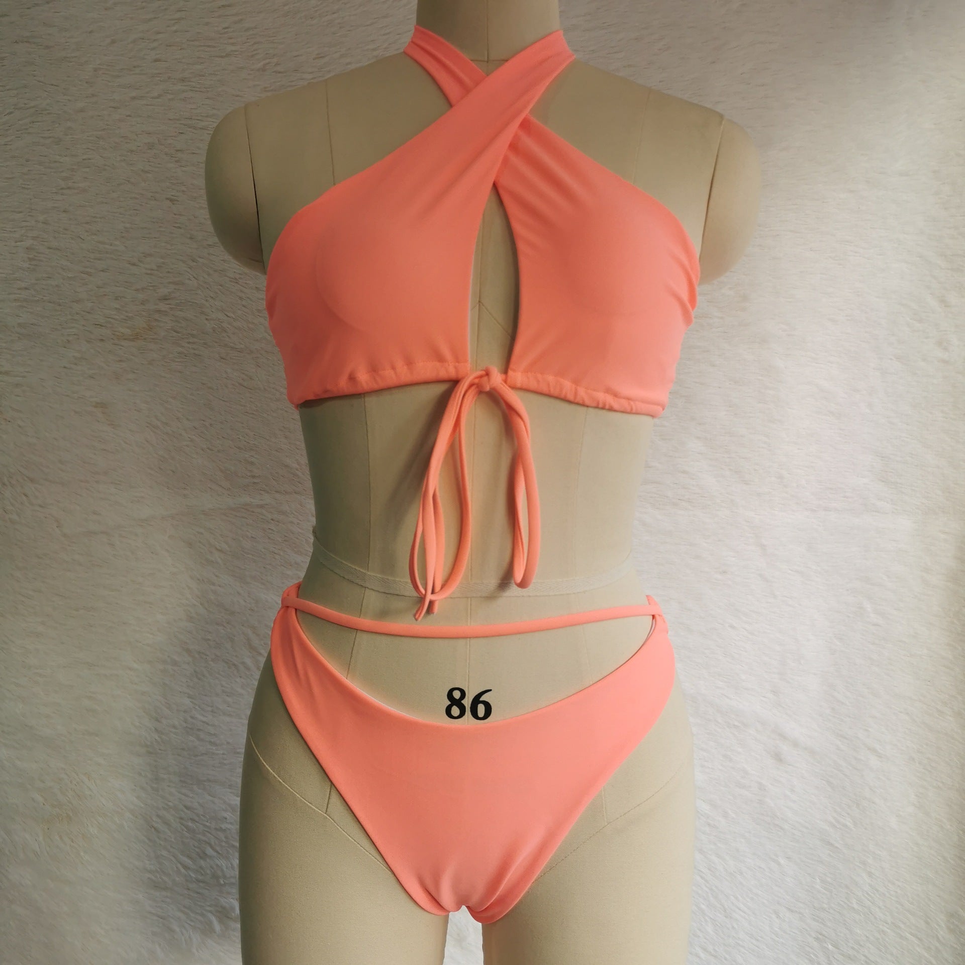 Split Tether Criss Cross Halterneck Bikini Sexy Swimsuit Bikini Solid Color Swimsuit Bella Mia