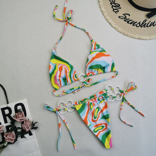 New Bikini Sexy Swimsuit Multi Color Digital Printed Lace up Triangle Swimsuit Bella Mia