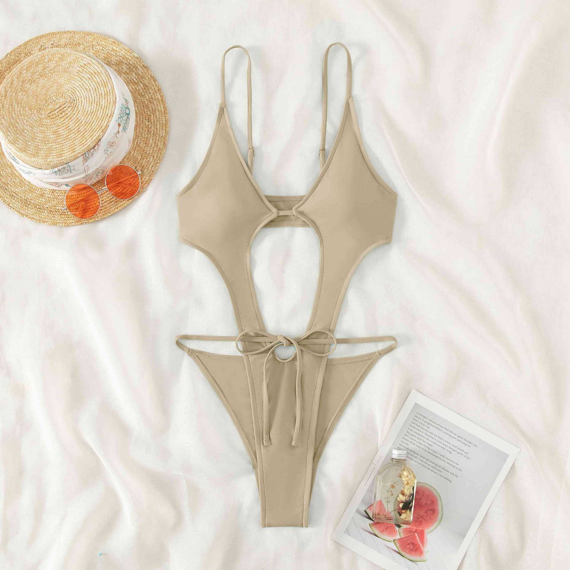 Solid Color One Piece Swimsuit Sexy High Split Women Swimsuit Bikini Bella Mia