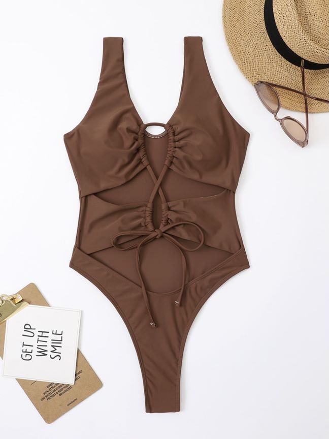 Women Hollow Out Cutout Drawstring One Piece Swimsuit Bikini Bella Mia