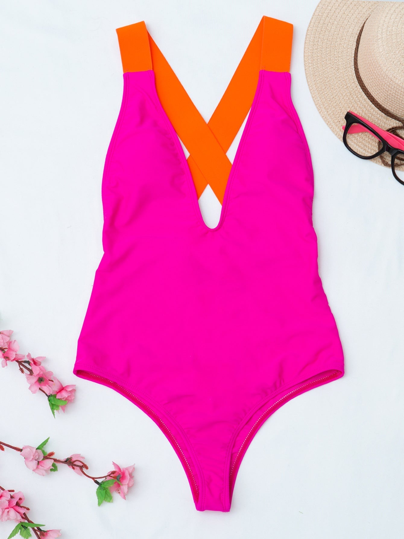 Women Solid Color Board Strap One Piece Swimsuit Sexy Bikini Bella Mia