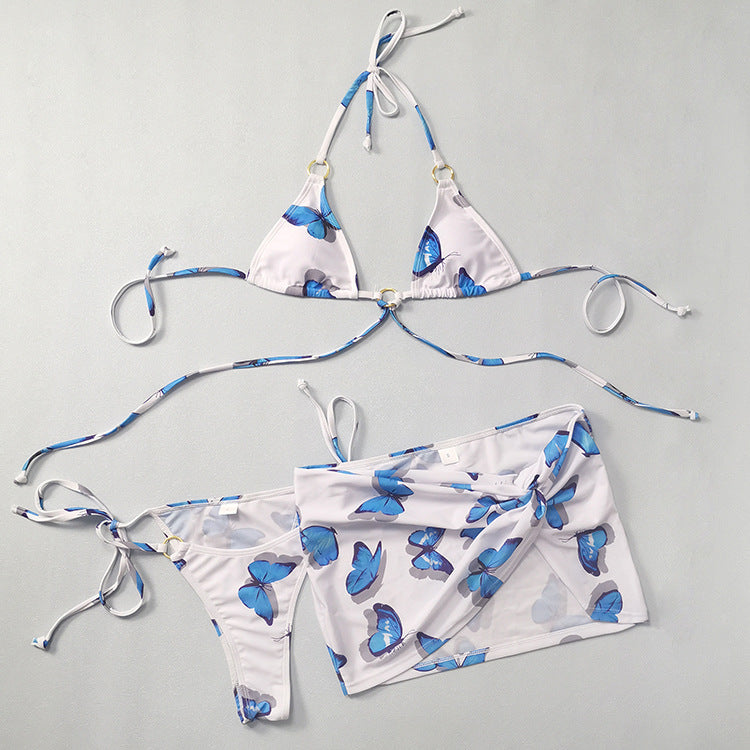 Ring Butterfly Print Sexy Beach Women Bikini Three Piece Set Bella Mia