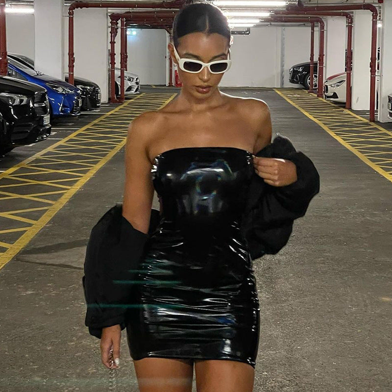 Women Clothing Spring Summer Shiny Surface Personality Horizontal Bra Dress Women Dress Bella Mia