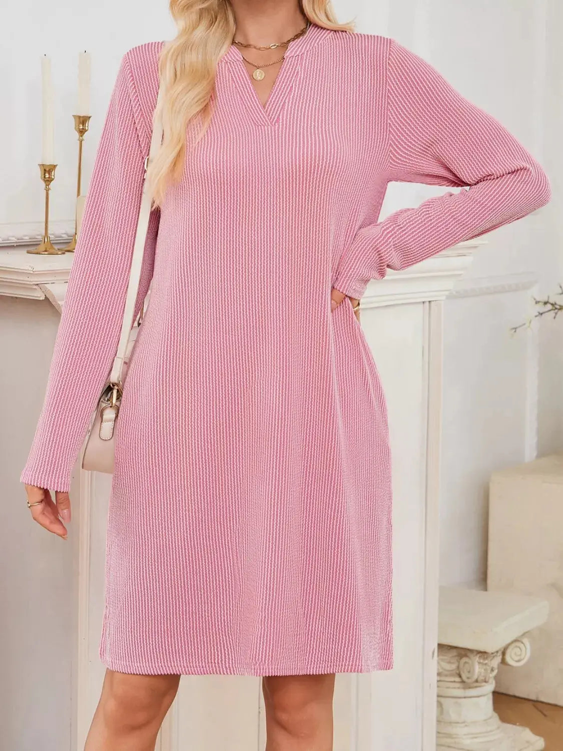 Casual Ribbed Knit Long Sleeve Dress Simply Love