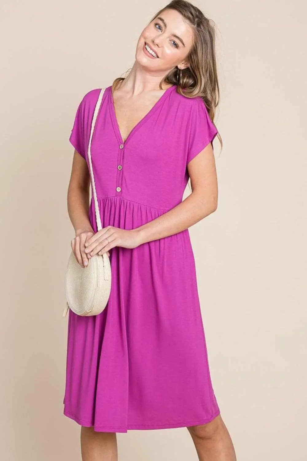 Elegant V-neck short sleeve dress - Love Salve 