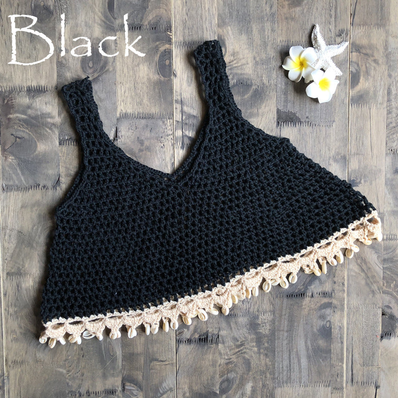 Sexy Hollow Out Cutout Shell Bikini Top Hand Crochet Female Sun Protective Blouse Bella Mia