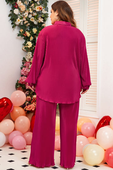 Cozy rose red plus size ribbed pajama set with long sleeves and pants